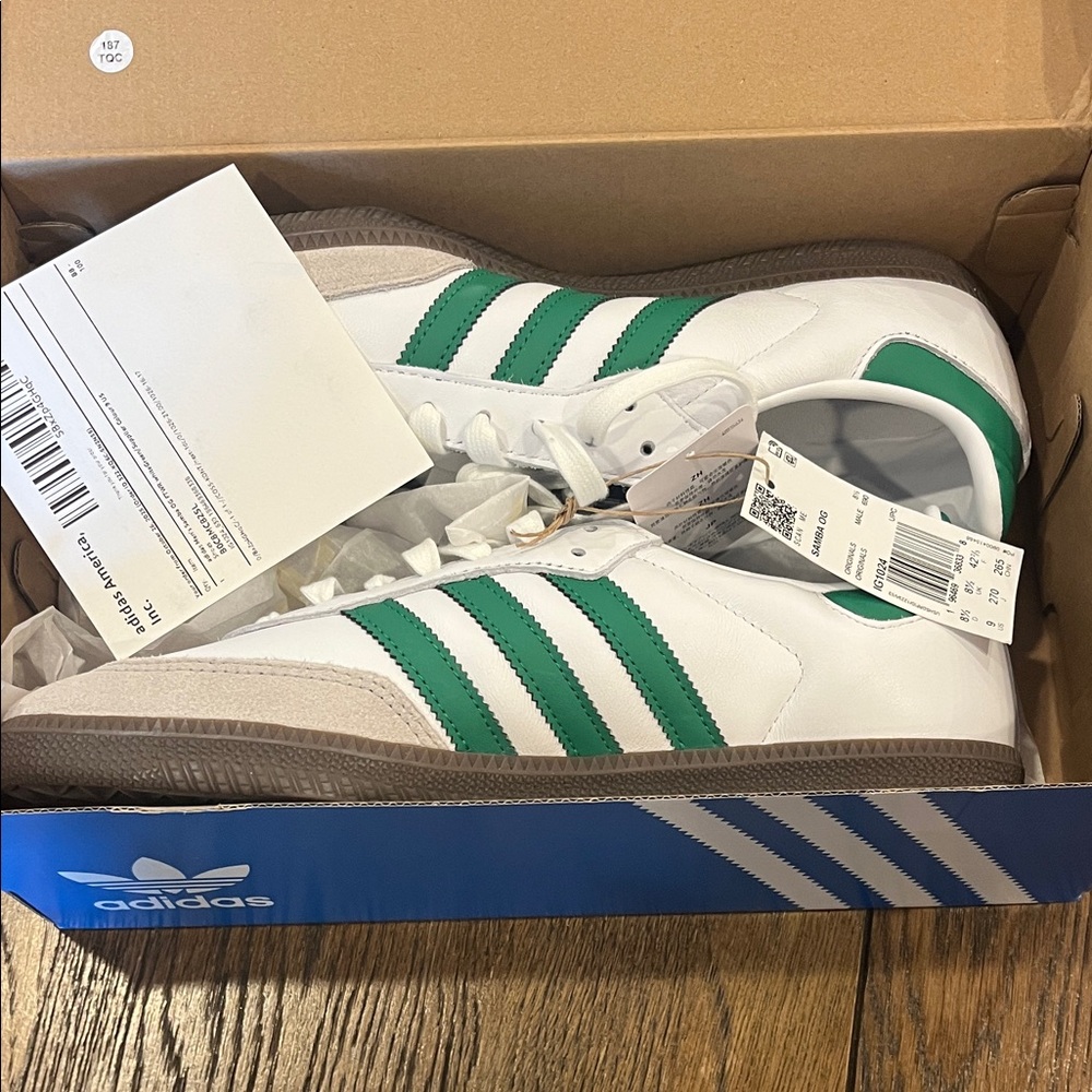 Adidas Samba OG White & Green Shoes Sneakers - New with tags and box 9 - Picture 7 of 8
